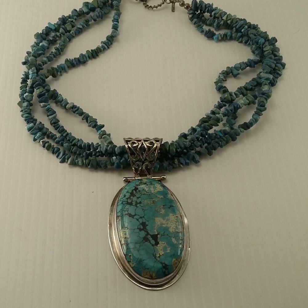 Blue Turquoise Pendant Necklace Sterling NWT